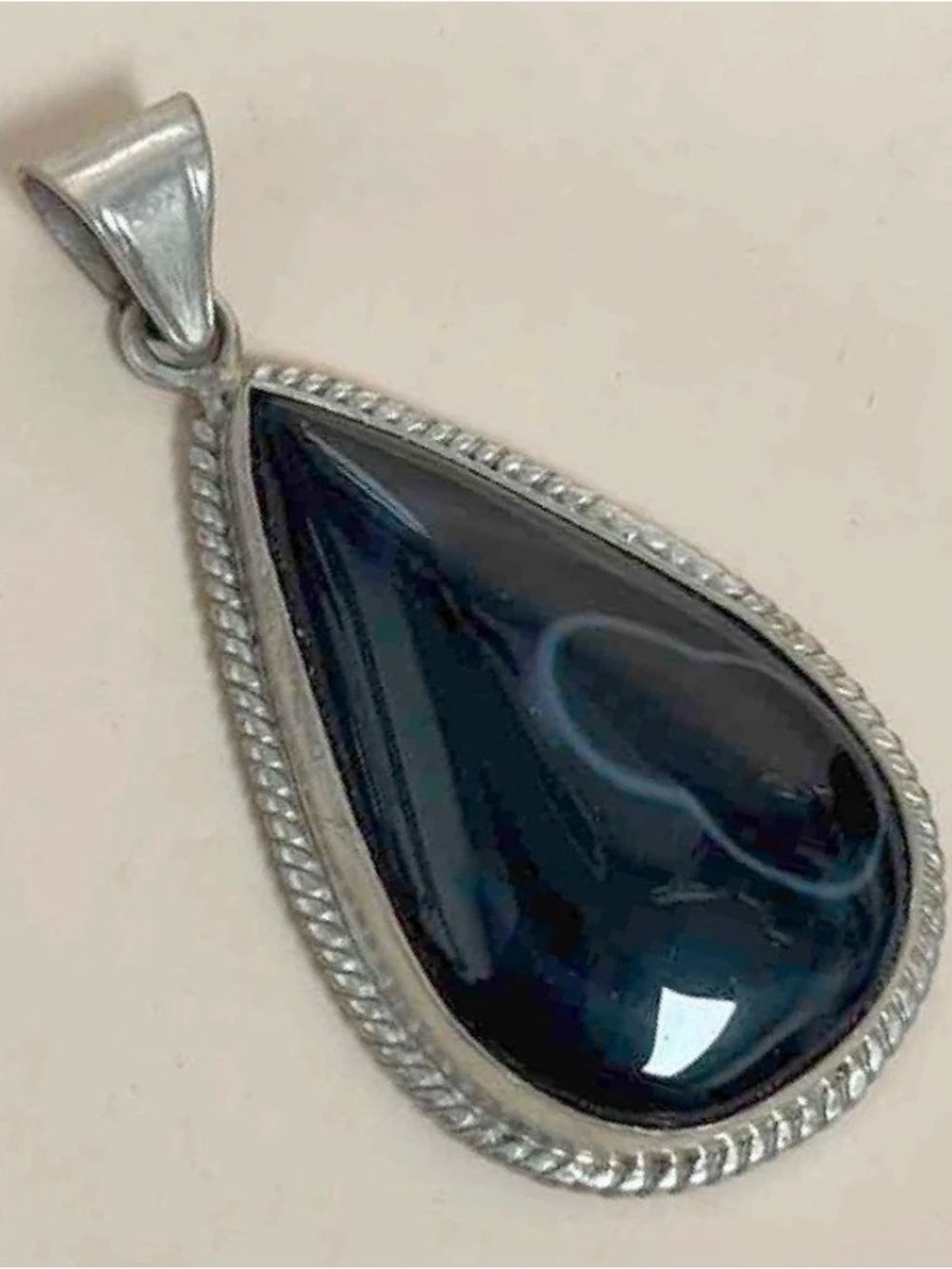 Dark Blue Pietersite and 925 Sterling Silver Bezel Teardrop Pendant